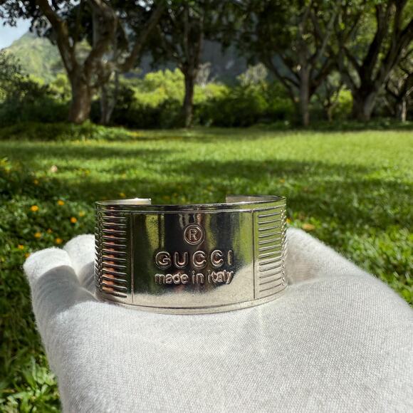 Vintage Gucci Cuff Bracelet 925 Sterling Made in Italy Authentic 56 grams - Picture 2 of 10